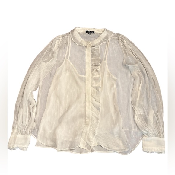 J Crew women’s Ruffle button-up shirt in crinkle chiffon camisole ivory Sz 6 NWT - Picture 1 of 8